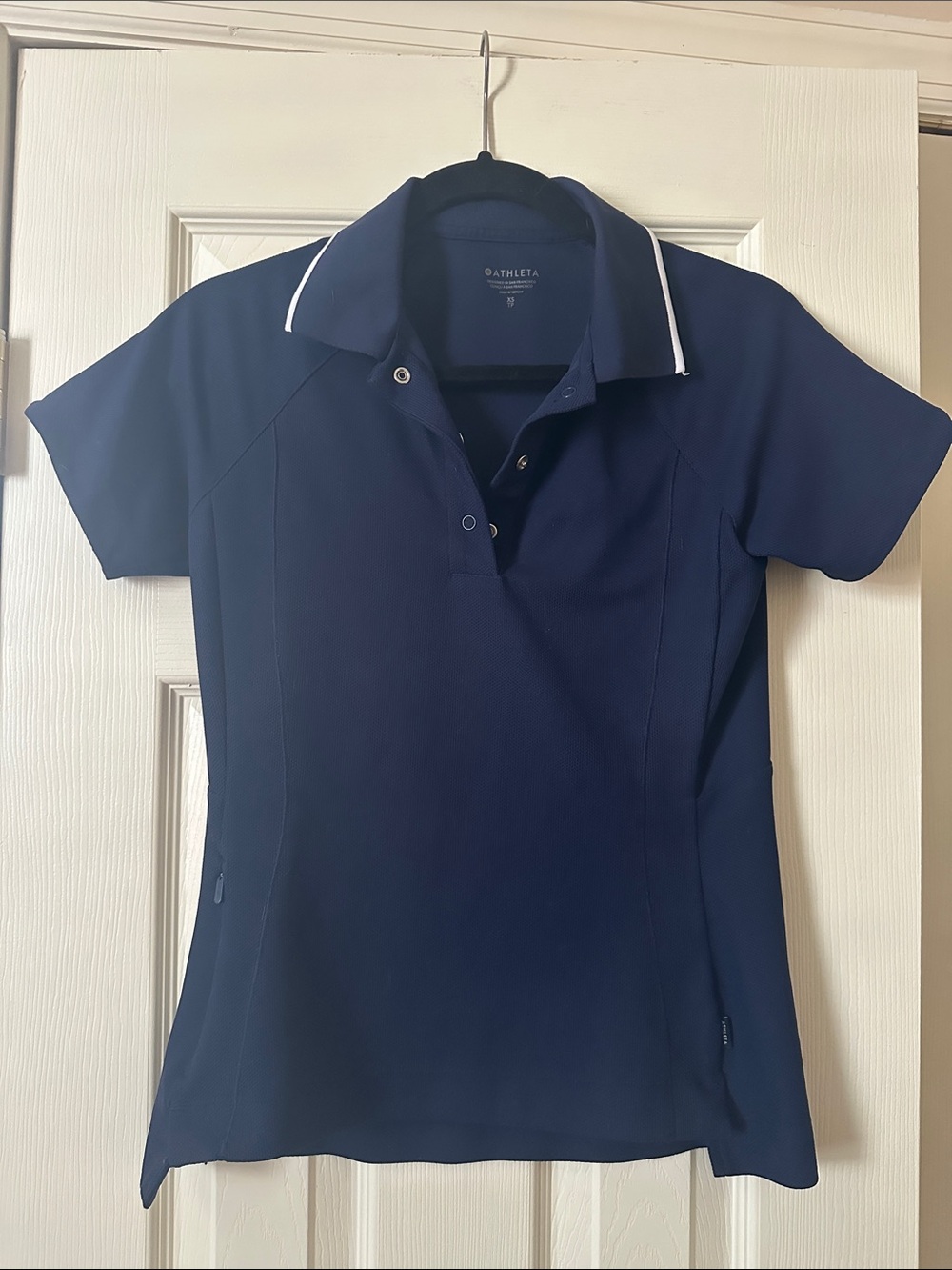 Athleta Navy Polo Shirt with White Trim